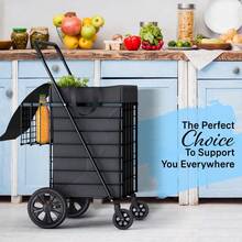 Shopping Cart & Large 360° Swivel Wheels | Foldable Collapsible & Lightweight | Perfect For Groceries Laundry Utility Cart - Black - Black - View 6