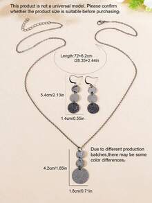 3pcs Vintage Jewelry Set, Black Disc Long Pendant Necklace, Earrings, Suitable For Women's Party, Daily And Work Outfits - Gun Black - View 4