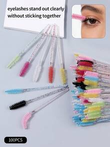 100 piezas/200 piezas Extensiones de pestañas de colores múltiples, brochas de maquillaje reutilizables suaves, rizador de pestañas, cepillo de cejas, herramientas de maquillaje de ojos multifuncionales, regalos - Multicolor - Ver 5
