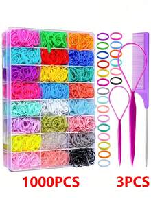 Set de 1003 piezas de ligas de pelo elásticas de colores aleatorios, set de 28 colores de mini bandas de pelo suaves, accesorios de pelo adecuados para niñas, bebés, niños, niños pequeños - Multicolor - Ver 2