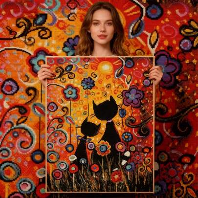 LaoJieYuan 2026 New Style Colorful Gouache Cat Counted Cross Stitch Kit Canvas Printing Embroidery Set DIY Needlework Home Decoration Painting Gift Diy Kit Crafts Embroidered Embroidery Kit Cross Stitch Kits Crochet Kit Punch Needle Kit Sewing Accessories Sewing Kit Embroidery Thread Craft Kit Stitch Stuff Sewing Patterns Crochet Craft Supplies Embroidery Kit Beginners Sewing Pattern