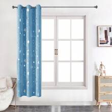 1 tấm rèm in hình sao và trăng, rèm cản sáng cho phòng ngủ, có khoen, chất liệu polyester, màu xanh da trời nhạt. - trời xanh - Xem 18