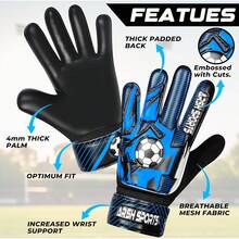 Guantes de portero de fútbol para niños, guantes de portero para jóvenes y niñas, palma de látex de 4 mm, antideslizante, protección de doble muñeca - Negro-Azul - Ver 7