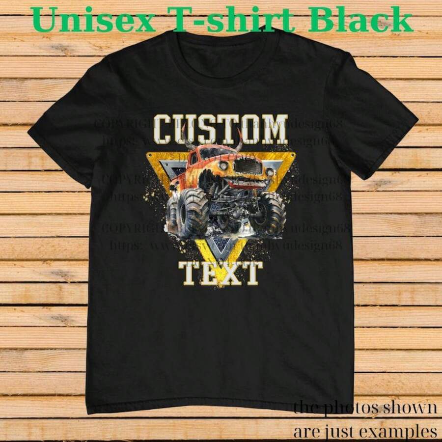 Monster Truck Shirt – Text Tee, Personalized Monster Jam Birthday Gift For Kids & Adul, Cus - Black - View 1