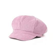1 Piece Solid Color Corduroy Hat Women's Duckbill Cap Autumn Winter Versatile Artistic Painter Hat British Retro Octagonal Hat Women's Beret Suitable For Shopping And Travel - 藍色 - 查看 11