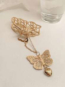 1 chiếc kẹp tóc hình bướm tua rua bằng kim loại, mặt dây chuyền hình trái tim, kẹp tóc hình bướm rỗng bằng kim loại, phụ kiện tóc thời trang cỡ lớn dành cho nữ. - Nhiều màu - Xem 9