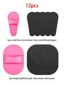 62/32/12pcs Women's Depilation Set, Includes Two Sizes Of Exfoliating Depilation Pads, Reusable Physical Depilation Tools, Black Sandpaper For Lips And Skin, Face Epilator And Grinder, Women's Razor, Mini Shaver And Depilation Set, Suitable For Winter, Pink, Suitable For Graduation, Valentine's Day And Other Occasions - Multicolor - View 6