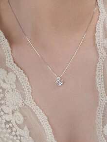 1 Pieza Collar De Cisne De Plata Pura Para Mujer Con Decoración, Moderno Y Adecuado Para Uso Diario, Regalo Del Día De San Valentín Para Novia - Plateado - Ver 1