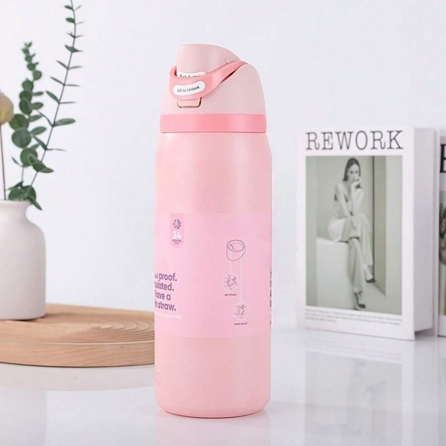 24oz /32oz Stainless Steel Insulated Water Bottle With Straw, Portable Coffee Mug Suitable For Hot & Cold Drinks, Fitness And Cycling Water Bottle, Leak-Proof Lid Travel Cup For Camping, Hiking, Driving, Outdoor Activities