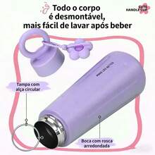 Stainless Steel  Bottle With Handle And Flower Keychain, 450ml. - Màu Lilac Tím - Xem 4