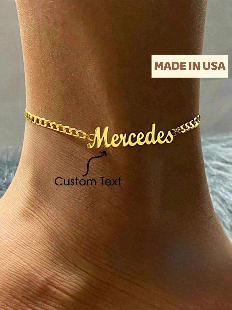 A Fashionable And Noble Custom English Name Thick Chain Foot Chain, Made Of Stainless Steel Material, Classic And Eternal. Simple And Beautiful, Unique Design, Versatile Daily Wear Accessories, Can Be Worn In Spring, Summer, Autumn, And Winter, A Surprise Gift For Mom, Grandma, Friends, And Family At Christmas, Thanksgiving, Birthdays, And Family Gatherings,Gold,Stylish,Colorful,Vintage,Simple,Unisex,Casual,Cuties,Custom,Personalized,Unique,Ideal Gifts For Him,Ideal Gifts For Her,Her,Boyfriend,Girlfriend,Dad,Mom,Family,Friends,For Anniversaries,For Birthdays,For Graduation,For Prom,For Party,Promseason - Multicolor - View 1