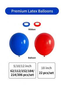 62至306件/套红蓝气球拱门套装，5/10/12/18英寸皇家蓝和红色加厚乳胶气球，适用于生日派对、性别揭晓派对、毕业典礼、独立日、爱国主义、退伍军人节、单身派对、马戏团嘉年华派对装饰 - 皇家藍紅色 - 查看 3