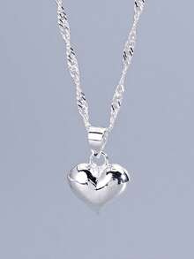 1pc S925 Sterling Silver Romantic Heart Chain Necklace, Women's Fashionable Versatile Heart-Shaped Choker Necklace, Elegant Gift For Daily Wear Or Special Occasions - Love - View 2