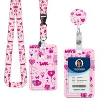 1件套（证件夹+卡套+挂绳）可爱多功能证件套，圆形带夹证件套，护士卡套，袖扣配件，医务助理证件伴侣，爱心信封图案双面挂绳 - 粉紅色套裝 - 查看 12