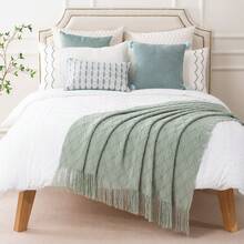 Sage Green Knit Throw Blanket For Couch Sofa, Living Room, Decorative Light Blue Throws For Foot Of Bed, Spring Knitted Blanket Throw - Cây xô thơm xanh - Xem 6
