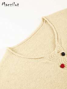 女士休闲开衫，高品质针织面料，秋冬季时尚针织上衣 - 杏色 - 查看 8