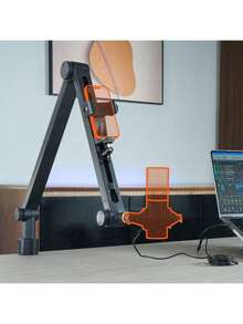 Microphone Boom Arm With Desk Mount, 360° Rotatable, Adjustable Mic Stand With 3/8" To 5/8" Adapter Port, For Recording Blue  Hyperx Quadcast Blue Snowball SM7B Audio Technica - 黑色 - 查看 9
