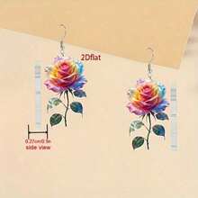2D Flat Bohemian-Style Rose Pendant Earrings - Bright Pink And Colorful Acrylic Design, Elegant Stainless Steel Hooks, Suitable For Parties, Gifts And Daily Fashion, All-Season Accessories, Novel Earrings - Multicolor - View 4