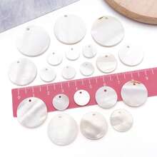 10/20个扁平圆形天然海贝壳吊坠，卡皮兹贝壳圆片吊坠，天然珍珠母贝贝壳吊坠，适用于耳环、项链、珠宝制作 - 白色 - 查看 6