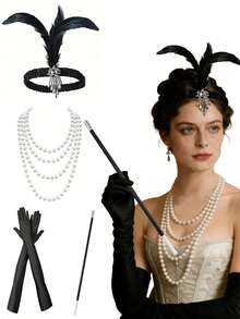 Bộ phụ kiện trang phục thanh lịch thập niên 1920 dành cho nữ, gồm 5 món, phụ kiện cổ điển sang trọng phù hợp cho tiệc độc thân, lễ hội hóa trang, bao gồm băng đô, găng tay và đạo cụ, bộ 4 món dùng để trang trí ngày lễ. - Nhiều màu - Xem 1