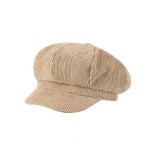 1 Piece Solid Color Corduroy Hat Women's Duckbill Cap Autumn Winter Versatile Artistic Painter Hat British Retro Octagonal Hat Women's Beret Suitable For Shopping And Travel - 藍色 - 查看 5