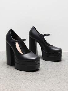 Women's Mary Jane Platform Chunky High Heels Pumps  Square Toe Solid Color Weddings Banquets Fashionable Y2K Shoes - màu đen - Xem 5