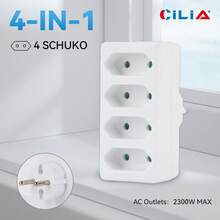 CILIA 2个装 4合1 欧标插头适配器，2300W 墙壁插座分线器（不含电源线），便携式多功能插座扩展器，适用于家庭、旅行、办公室，白色 - 查看 5