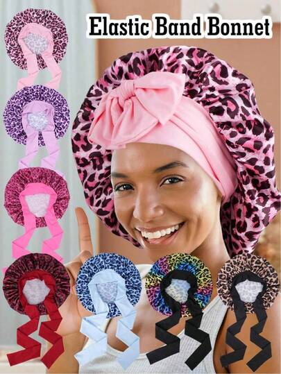 1pc Women's Elastic Ribbon Satin Sleeping Cap/Makeup Cap, Suitable For Daily Use, Sleeping Cap Suitable For Braiding And Curling, Large Size Satin Sleeping Cap With Elastic Drawstring