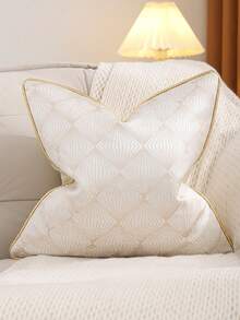 Miater 1pc/2pcs Gold Jacquard Faux Silk Throw Pillow Cover, Luxury Geometric Pattern Home Decor For Living Room Sofa, Spring/Summer - Beige - View 1