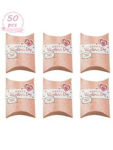 50个/套 情人节礼盒，纸质，适用于情人节、婚礼、派对、生日礼物糖果包装盒（红色、粉色和白色） - 彩色 - 查看 13