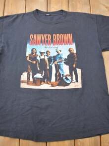 Vintage 1992 Sawyer Brown Dirt Road Tour Band   Vintage T-  Country Music  Single Sch  Made In USA. - 黑色 - 查看 1