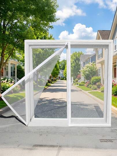 White Window Mesh With Zipper Opening, Easy Access Anti-Bug Mosquito Netting, Removable Washable Insect Screen Protector