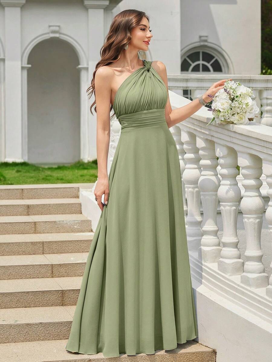 Volly Toych Off-The-Shoulder Ruffle Chiffon Elegant A-Line Formal Bridesmaid Dress, Suitable For Wedding Guests