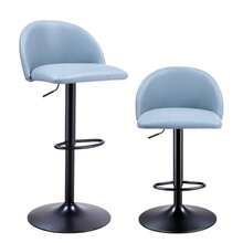 Set Of 2 Counter Height Bar Stool For Dining Kitchen Island Chair With Footrest Black - Blue - View 9