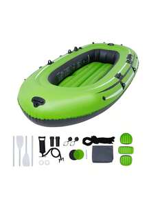Bote inflable de pesca para 5 personas, resistente kayak portátil de PVC, remos de aluminio de 115 cm, bomba de alto rendimiento, portacañas y 2 asientos, capacidad de 500 kg para adultos. - Verde - Ver 8