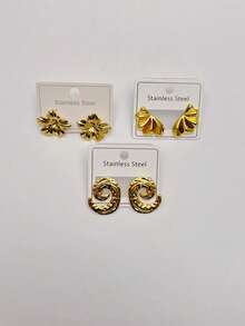 [ 14 Styles ] European And American Retro Gold Earring Set With High-End Stainless Steel Earrings (Random Styles, 1 Pair, 3 Teams, 5 Pairs, 7 Pairs) - Multicolor - View 6