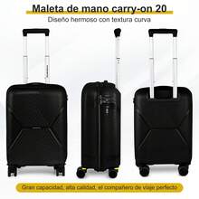 YC-HOGAR Maleta modelo Maleta de cabina Pequeña 20 Pulgadas Equipaje de Cabina de Mano con Ruedas Silenciosas y Asa Telescópica, Bloqueo de Combinación, Ligera, Duradera, Negro Gris Azul Claro Blanco Grisáceo - Negro - Ver 5