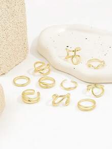 10pcs Asymmetrical Geometric Knuckle Rings Set, Line Design Rings For Women - Gold - View 3