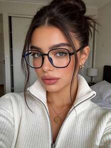 1 chiếc kính vuông trong suốt thời trang, kính đa năng kiểu dáng thường ngày dành cho nữ, phù hợp để đeo hàng ngày, chụp ảnh đường phố, đọc sách, viết, đi nghỉ mát, du lịch, phụ kiện đi biển. - màu đen - Xem 2