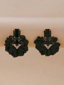 花朵和水钻装饰耳环 情人节、妈妈、母亲、母亲节、礼物 - 米色 - 查看 3