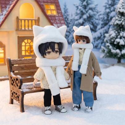 Cute Cat Ear Scarf Hat, Fits 12-Inch Dolls, Available In Various Sizes, Warm And Adorable Design, Integrated Hat And Scarf (Scarf Hat Set Only, Doll Not Included)