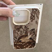 1个TPU复古蕾丝花卉鹿图案手机壳，兼容 17 Pro Max/17/16 Pro Max/15/13/12/11、S20 FE/A15/S24/A55，兼容Redmi Note 11/12/13 Pro，全包防震软保护套 - 白色 - 查看 3