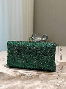 1 chiếc ví cầm tay nhỏ màu xanh ô liu lấp lấp lánh, đính đá hai mặt, dây đeo vai bằng kim loại, túi xách dự tiệc thanh lịch, ví cổ điển trang trọng, thích hợp cho các dịp trang trọng, đám cưới, tiệc tùng, lễ hội, quà tặng cho phụ nữ. - Màu xanh lá cây đậm - Xem 3