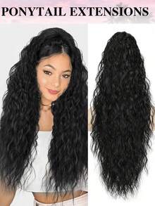 26英寸马尾假发，女士夹式马尾假发，合成长卷波浪夹式马尾假发，适合日常佩戴和派对场合 - 彩色 - 查看 11