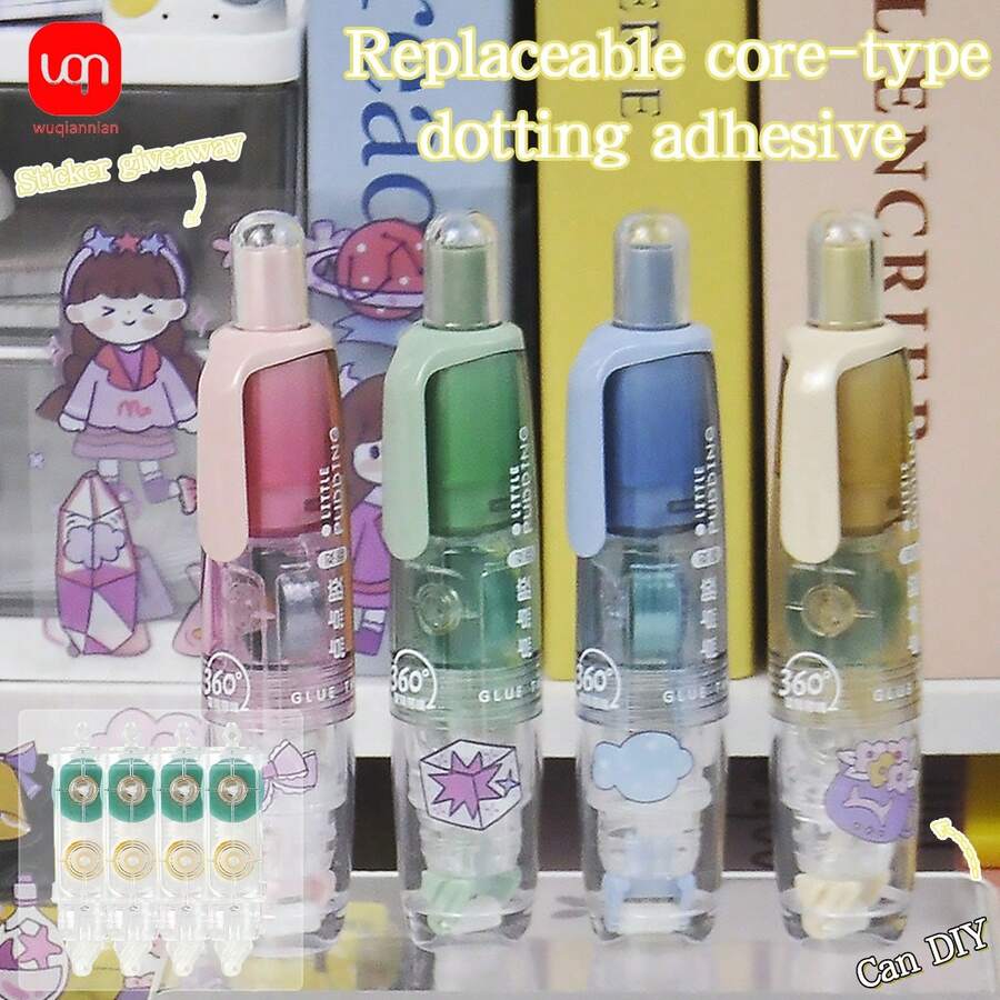 WQN 1个大容量双面点胶笔，5个替换胶芯，2张可爱卡通贴纸，高档学习工具套装——返校必备 - 套裝 - 查看 1