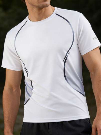 Men's Sports Short Sleeve T-Shirt, Breathable Outdoor Fitness Running Training Wear