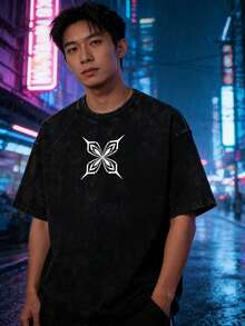 Men's Washed T-Shirt ,Anime Character Print T-Shirts,Yoruichi Shihouin Bleach Oversized Y2k Vintage Acid Washed Anime Graphic Hot Premium Tee For Fans - Unisex Cotton Shortsleeve Soft Casual T-Shirt - Heavyweight Crewneck Menswear, Streetwear Clothes - Black - View 2