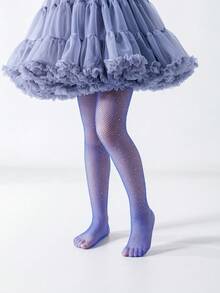 1pc Girls' Lightweight Breathable Pantyhose, Luxurious Sparkling Rhinestone Decor, Skin-Friendly Soft Casual Fishnet Tights, Fashion Minimalist Comfortable Versatile, Suitable For Stage Performance, Holiday Gift, Party, Princess Dress Matching, Daily Wear - Royal Blue - View 2