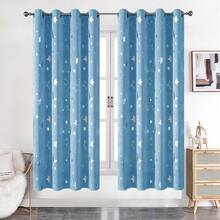 1 tấm rèm in hình sao và trăng, rèm cản sáng cho phòng ngủ, có khoen, chất liệu polyester, màu xanh da trời nhạt. - trời xanh - Xem 17