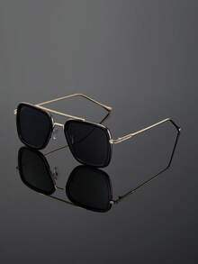 1pc Men's Square Retro Casual Fashion Metal Glasses - Multicolor - View 9